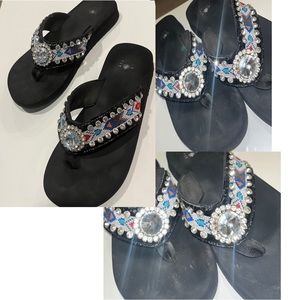 ISABELLA Crystal & Embroidered Flip Flops - Size XL